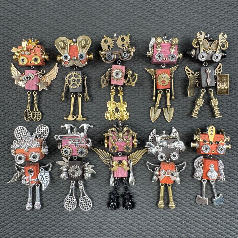 Punk Robot Pendant Wooden Niche Necklace Keychain Unisex Necklace Pendant Small Goods for Market Stalls