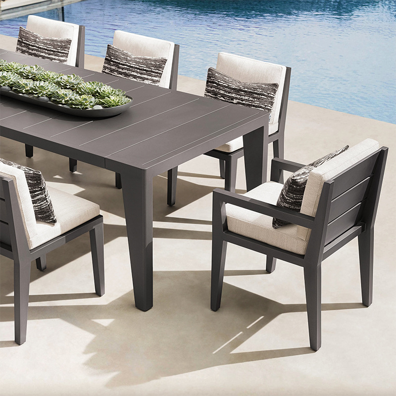 Villa patio al aire libre mesa y silla combinada balcón jardín hotel todo el tiempo muebles de madera impermeables de aleación de aluminio image 18