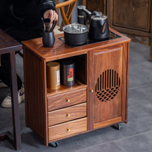 Solid Wood Mobile Tea Cabinet Tea Table Side Cabinet Tea Table Household Kettle Integrated Side Cabinet Office Tea Set Storage