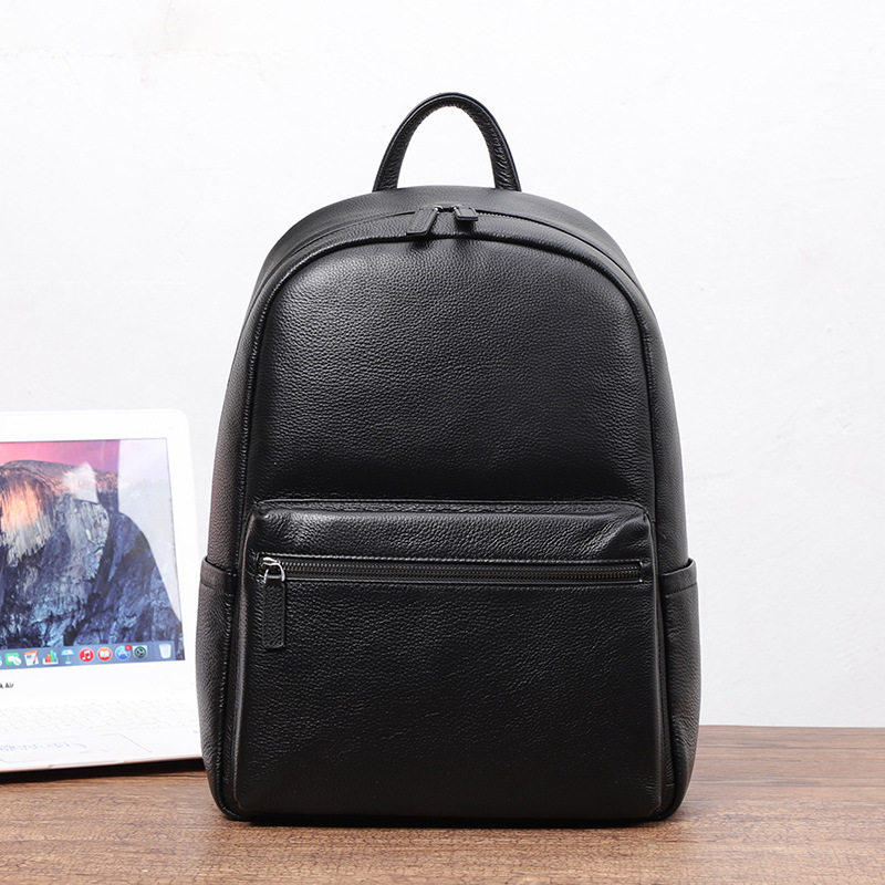 Ba lô nam da bò thật cỡ lớn 30×13×41 cm, ba lô du lịch công tác chống trộm ngăn laptop 14 inch — Màu đen