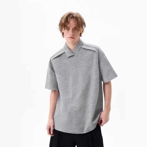 Irregular lapel design POLO shirt cleanfit short-sleeved men's summer light mature style slim and versatile commuter T-shirt