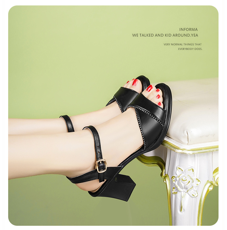 Sandal cao gót nữ hở mũi gót dày 7 cm, size lớn 41-43 — đen chi tiết 9