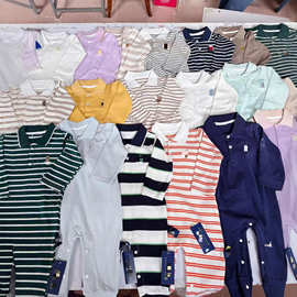 婴幼儿连体衣批发polo领长袖长腿连身衣外出服纯色条纹外穿爬服