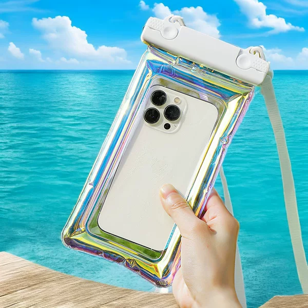Floating laser mobile phone waterproof bag touch screen swimming water park drifting transparent mobile phone waterproof cover with airbag