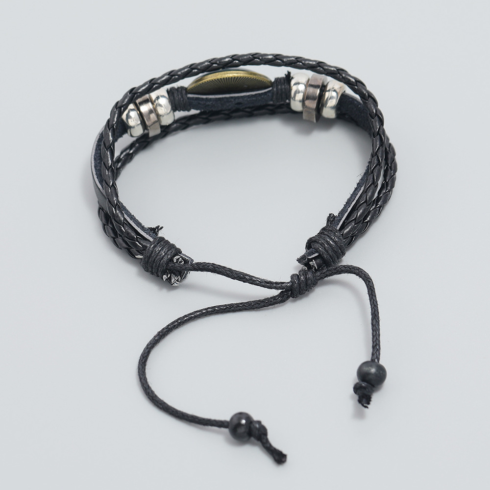 beaded leather bracelet retro simple multi-layer woven pull adjustment bracelet