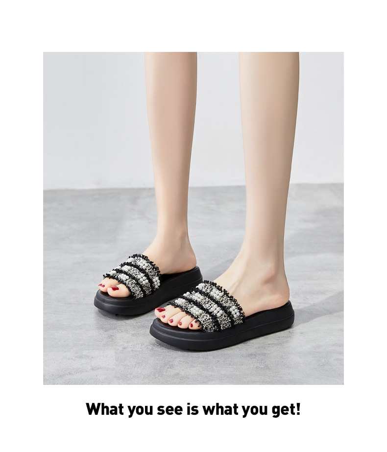 Dép sandal nữ đế bệt phong cách tiên nữ đính ngọc trai — M359 đen chi tiết 16
