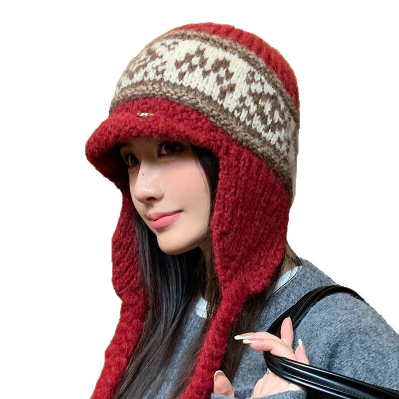 韩版秋冬季帽子女款针织毛线帽大帽檐显脸小雷锋帽护耳保暖包头帽|undefined