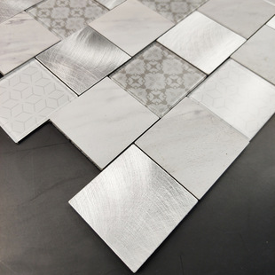 Glass Self-Adhesive Mosaic Wall Sticker Stone Silver Brushed Terrazzo Printed Pattern Gray Tile Background Wall