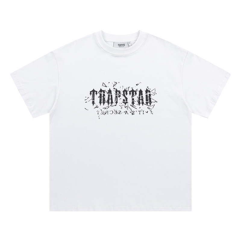 Venta al por mayor trampa gradiente letra cabeza de tigre manga corta europea y americana alta calle moda marca trampa estrella impresa camiseta suelta estrella