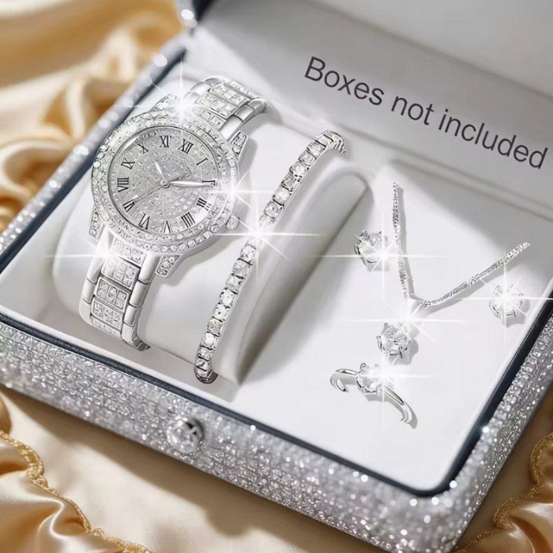 Cross-Border Foreign Trade Star-Studded Diamond-Encrusted Women's Bracelet Watch Set with Steel Band and Full Diamond Quartz Women's Watch, Hot-Selling Wristwatch