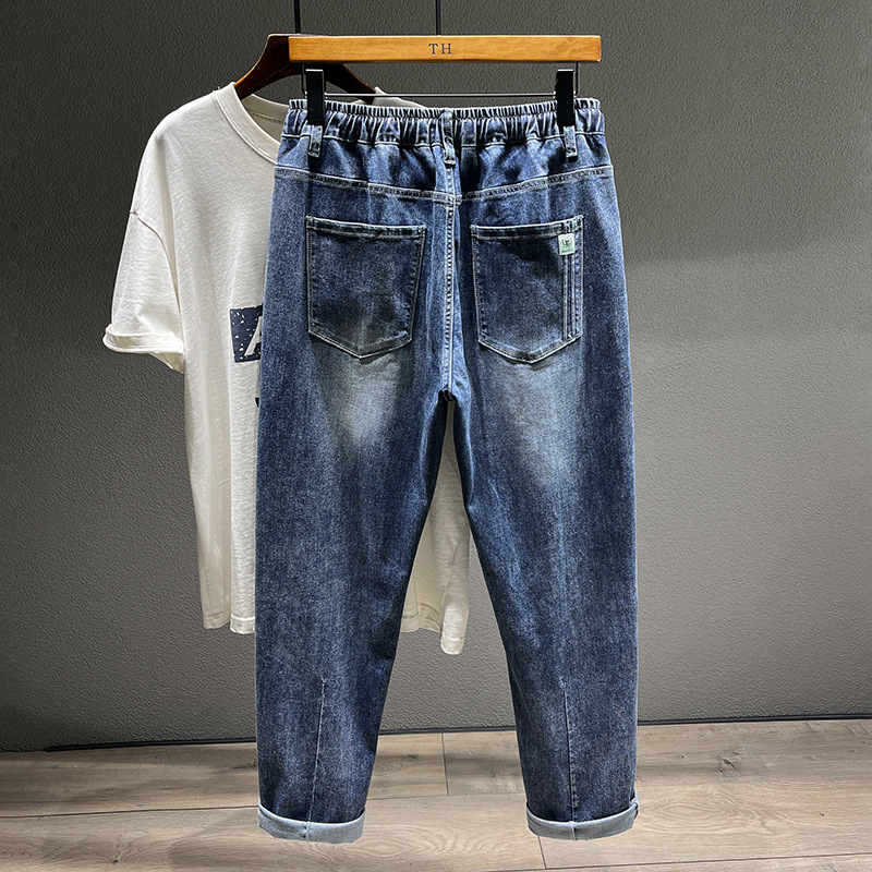 Spring/Summer American Fashion Brand Pants, Men's Thin Elastic Waist, Small Straight Leg Jeans, Men's Loose and Fat Plus Size Pants_voghion.com