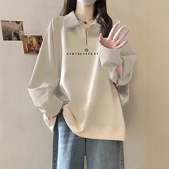 2025秋冬新款外套polo领宽松时尚流行字母印花半拉链卫衣女生潮