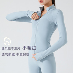 新しい秋冬とベルベットのヨガ服のスポーツ上着は腰のヨガのコートを締めて保温します。