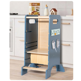 Wooden Children's Climbing Frame Folding Blue-Gray Learning Tower Multi-Functional Educational Montessori Early Education Toys