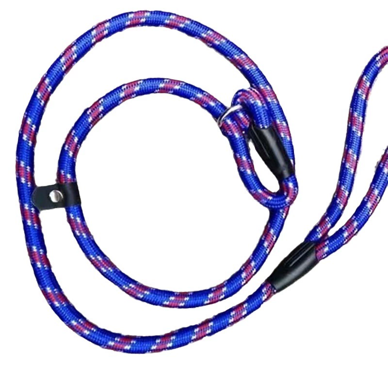 Round Dog Traction Rope, Adjustable Slip Collar, 1.0×140 cm, Red/Blue/Black