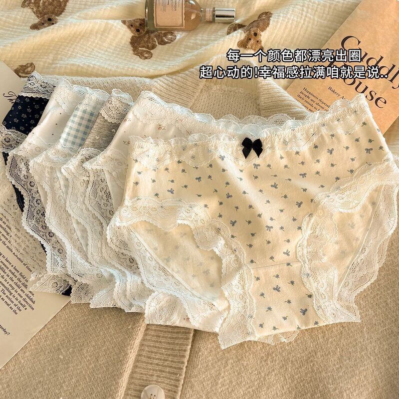 Sweet Floral Underwear for Girls, Pure Cotton 10A Antibacterial, Full Cotton, Extended Crotch, 2025 New Style, Mid-Waist, Young Girl Briefs