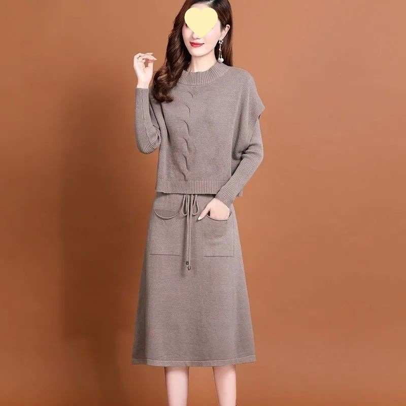 韩版两件小个子内搭打底裙显瘦新款针织连衣裙2025女套装收腰秋冬|undefined
