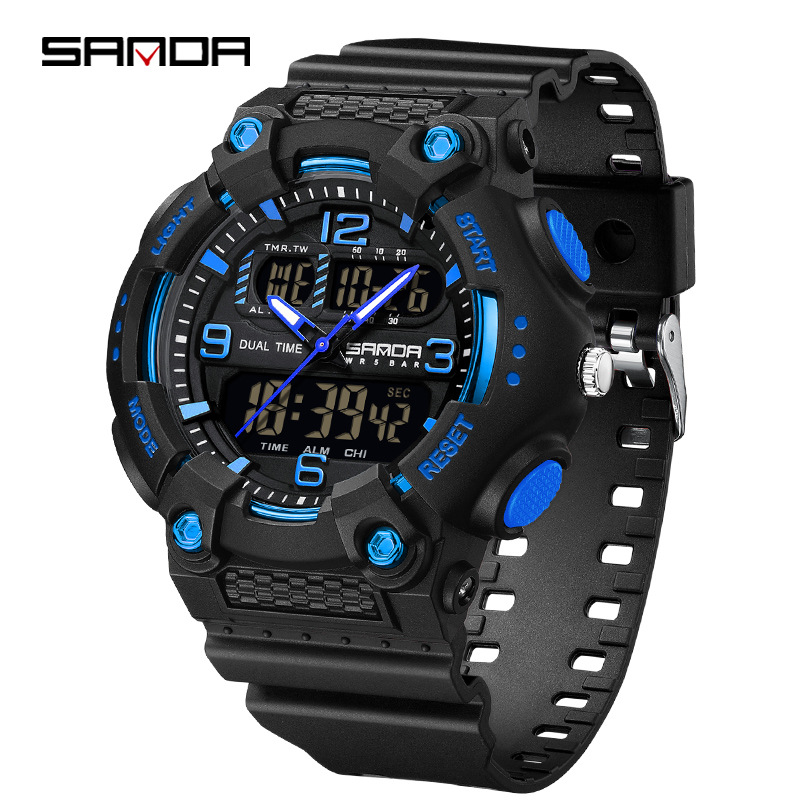 SANDA reloj juvenil de moda color contraste doble pantalla reloj multifuncional para hombres y mujeres estudiantes reloj electrónico de luz nocturna