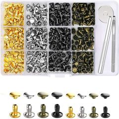 跨境新品240套+安裝工具圓形金屬雙面撞釘 diy金屬皮革雙面鉚釘扣