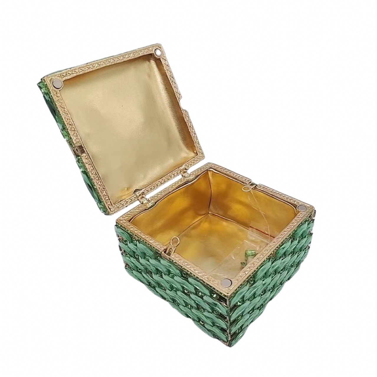 Túi clutch nữ đính kim cương dáng hộp vuông nhỏ dự tiệc — Nền vàng kim cương trắng, Vàng AB, Bạc AB, Màu bạc chi tiết 1
