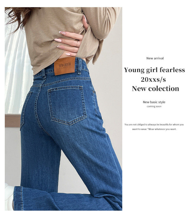 Quần jeans nữ ống loe nhẹ cạp cao tôn dáng màu xanh cổ điển — Xanh cổ điển - Dài hơn, Xanh cổ điển - Tiêu chuẩn chi tiết 4
