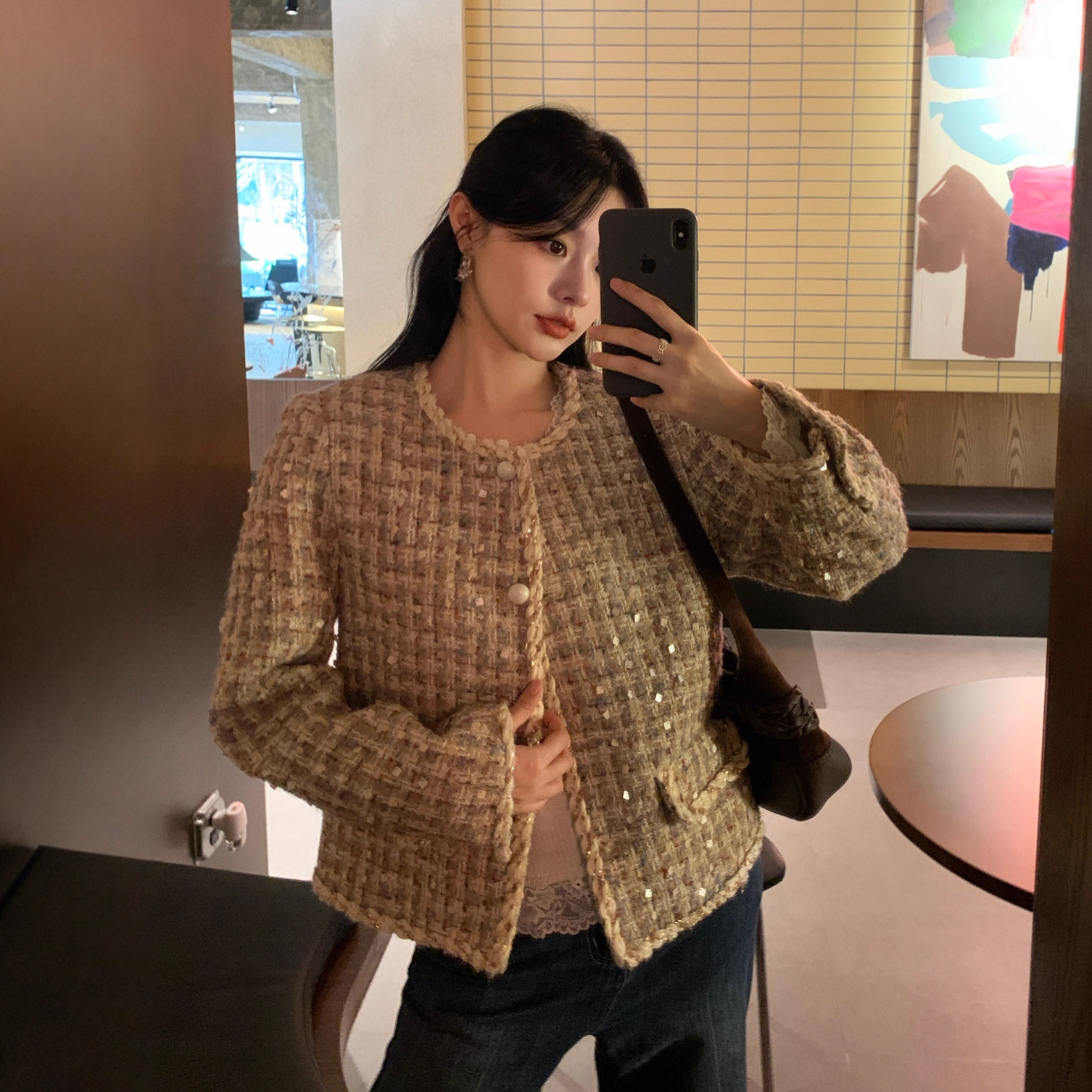 Interpreting Beauty Newopen 25 Winter Tycoon's Daughter Tweed Sequin Twist Short Jacket Women's F6779