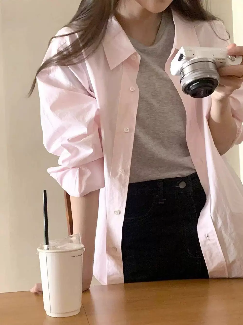 韩系粉色衬衫女长袖上衣春夏季宽松显瘦时尚减龄纯色防晒衬衣批发