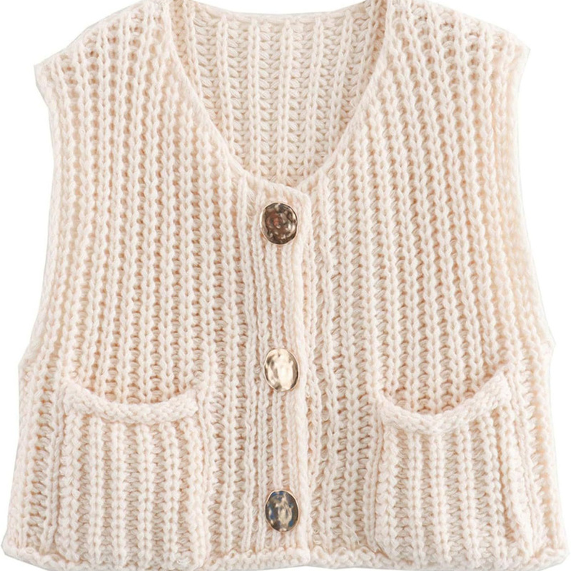 Amazon European and American Style Women's Navel Knitted Vest Top Thick Crochet Button Cardigan Sweater Vest Sleeveless Amazon European and American Style Women's Navel Knitted Vest Top Thick Crochet Button Cardigan Sweater Vest Sleeveless