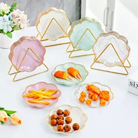 Чашка-филигрань из bone china с цветочным рисунком (Tuchi), тарелки-под snack-товары с золотым ободком, один набор или 4/6 шт с подставкой