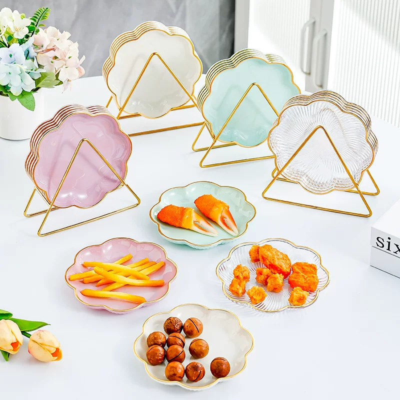 Чашка-филигрань из bone china с цветочным рисунком (Tuchi), тарелки-под snack-товары с золотым ободком, один набор или 4/6 шт с подставкой