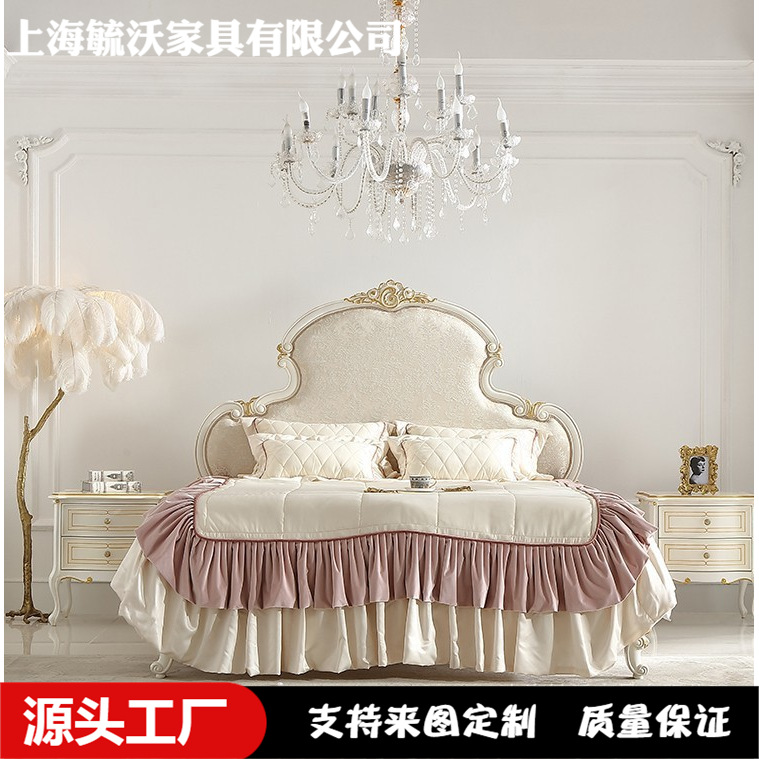 American retro solid wood bed French court gold painting bedroom 1.8 m bed large and small apartment Villa princess bed wedding bed