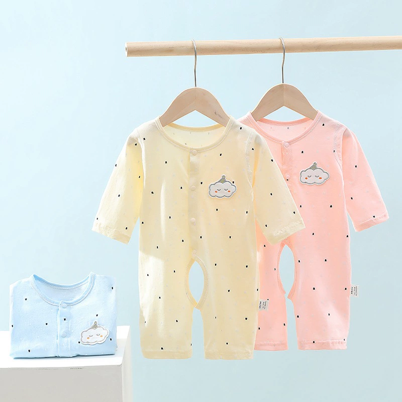 Летний тонкий детский комбинезон из чистого хлопка, слип с открытым низом, пижама, бесшовный, комфортный, с длинным рукавом