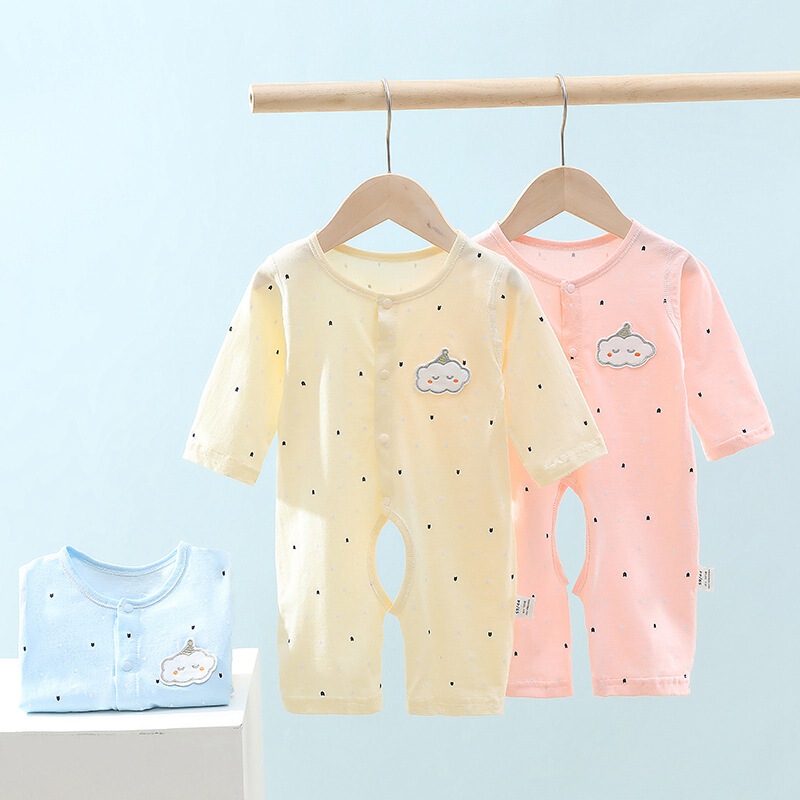 Summer Thin Baby Jumpsuit, Pure Cotton Baby Romper, Open-Crotch Onesie, Long-Sleeve Seamless Comfortable Sleepwear Summer Thin Baby Jumpsuit, Pure Cotton Baby Romper, Open-Crotch Onesie, Long-Sleeve Seamless Comfortable Sleepwear