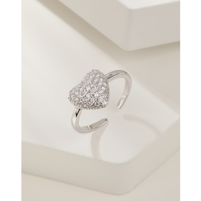 Anillo de diamante de plata esterlina 925 en forma de corazón femenino simple y universal nicho de alto nivel amoroso anillo de apertura joyas