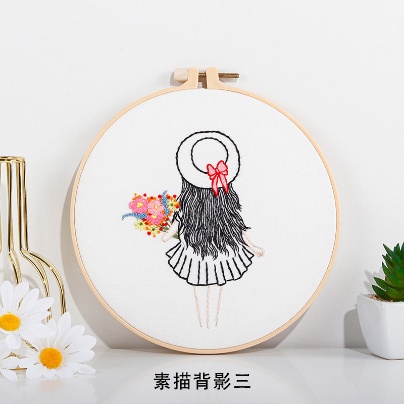 Nuevo original DIY material bordado hecho a mano Paquete Europeo simple sketch Girl back figura traje de costura inglés