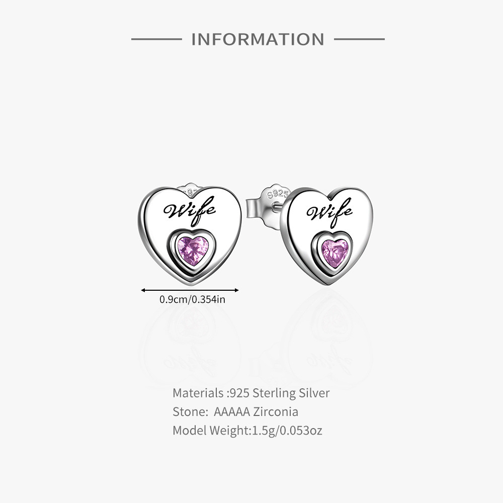 4g Weight Zircon Inlay Material Ear Studs Classification 1 Pair Quantity Daily, Festival Occasion 925 Sterling Silver Material Mother'S Day Festival Letter, Heart Shape Pattern Women's Gender Plating, Inlay Design Simple Style Style 1 Pair 925 Sterling Silver Zircon Letter Heart Shape Ear Studs 8