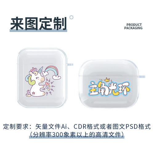 Applicable AirPods wireless Bluetooth headset protective case TPU soft shell transparent clear Apple headset case can