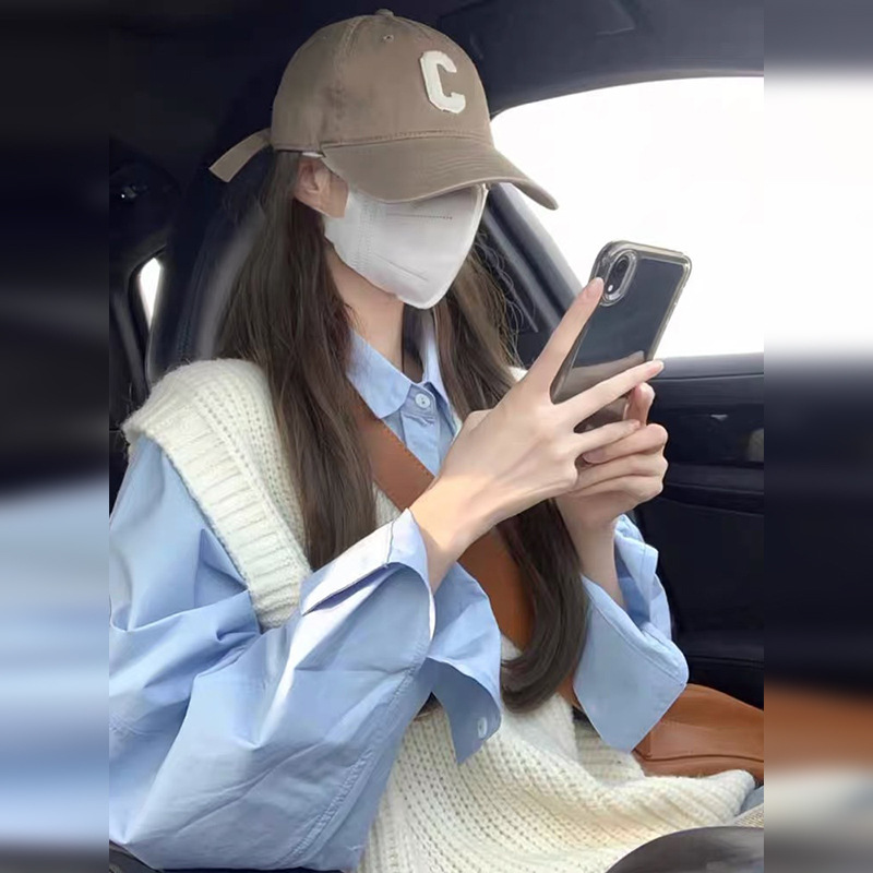 College Style White Sweater with Shirt and Vest for Women 2025 New Spring Layered Knitted Vest Top Suit