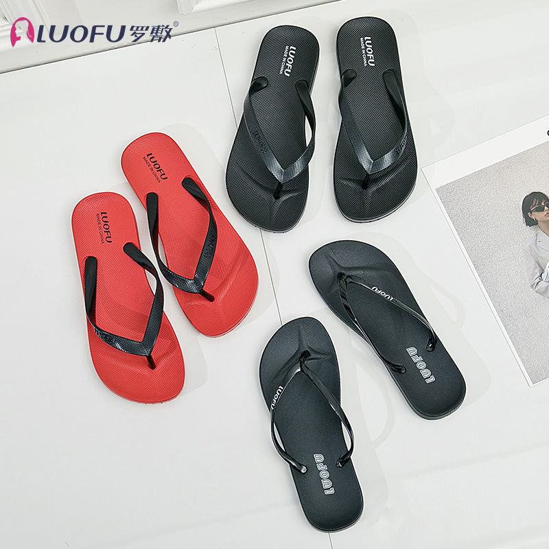 Luofu Classic Couple Men and Women Same Style Flip-Flops Summer Non-Slip Wear-Resistant Outer Wear Flip-Flops Beach Slippers for Bathing and Bathroom