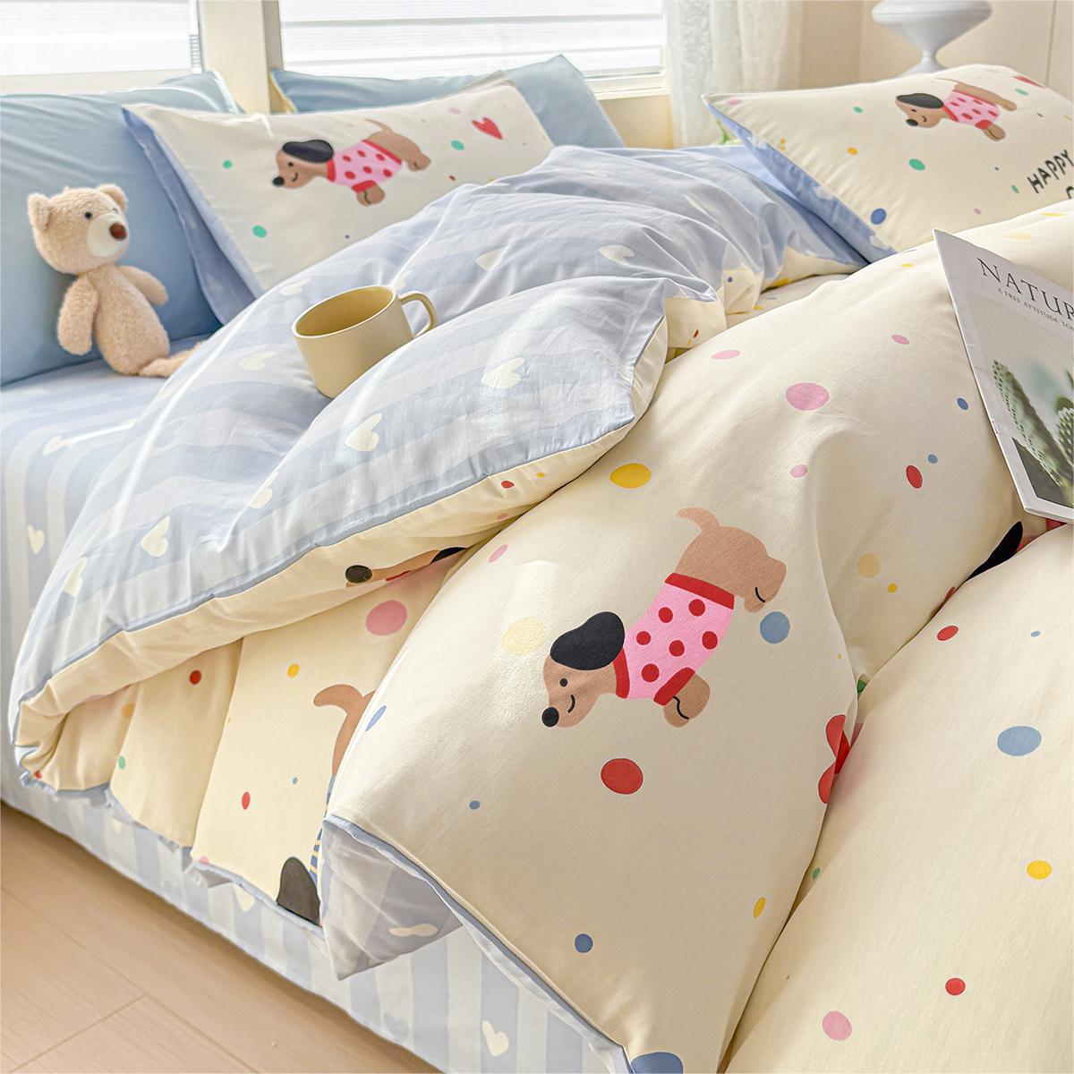 Cama de algodón de dibujos animados juego de cuatro piezas 2025 nuevo verano sábana de algodón edredón juego de tres piezas ropa de cama de dormitorio