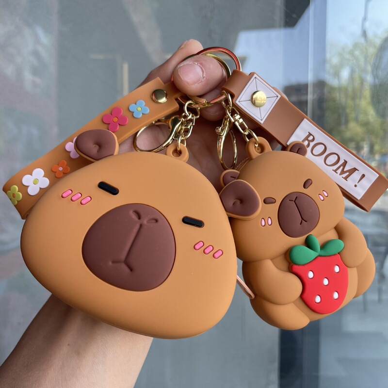 Lovable Kapibala Coin Purse Keychain Silicone Small Purse Earphone Case Key Case Student Card Case Key Chain
