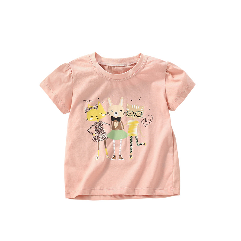 2025 nuevo producto camiseta para niñas algodón de manga corta estilo occidental dibujos animados casual top ropa para niños estilo europeo y americano top para niños