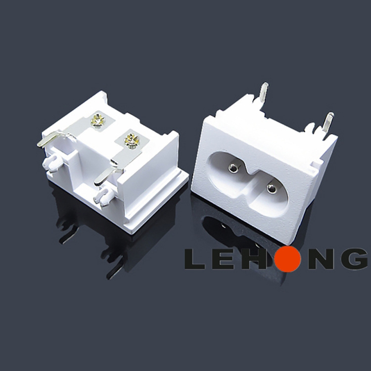 DE-8-1P2-15白色安规AC插座/电源插座/品字插座/AC母座/器具插座