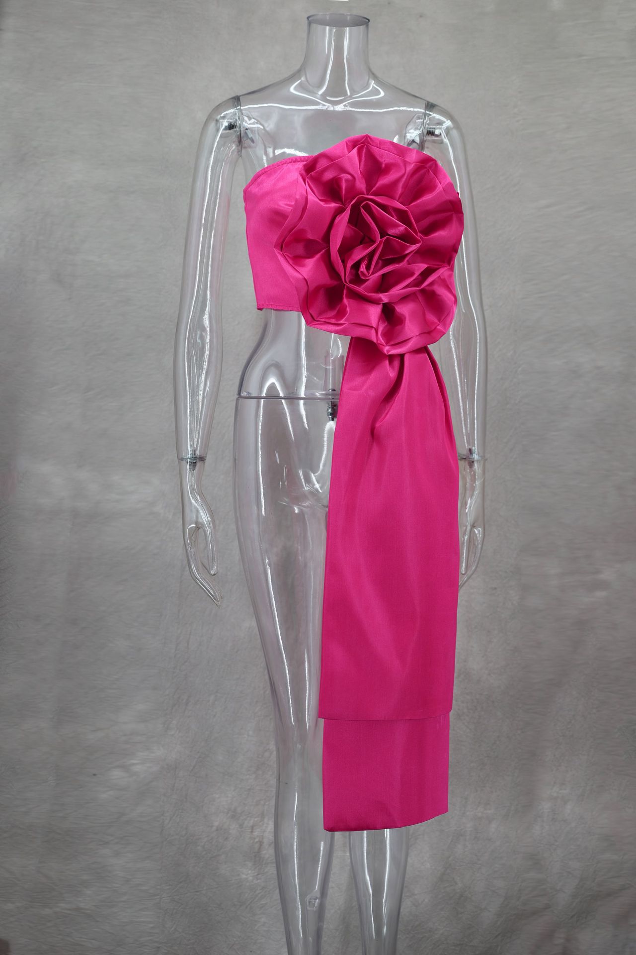 BKQU Chic Large 3D Flower Women's Vest Strapless Zipper Backless Crop Top 2025 Summer Asymmetrical Ribbon Sexy Elegant Party Top