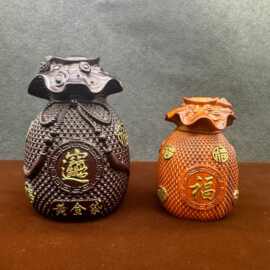 黑檀木雕刻黄金袋摆件家居饰品客厅实木制福袋手把件工艺礼品开业
