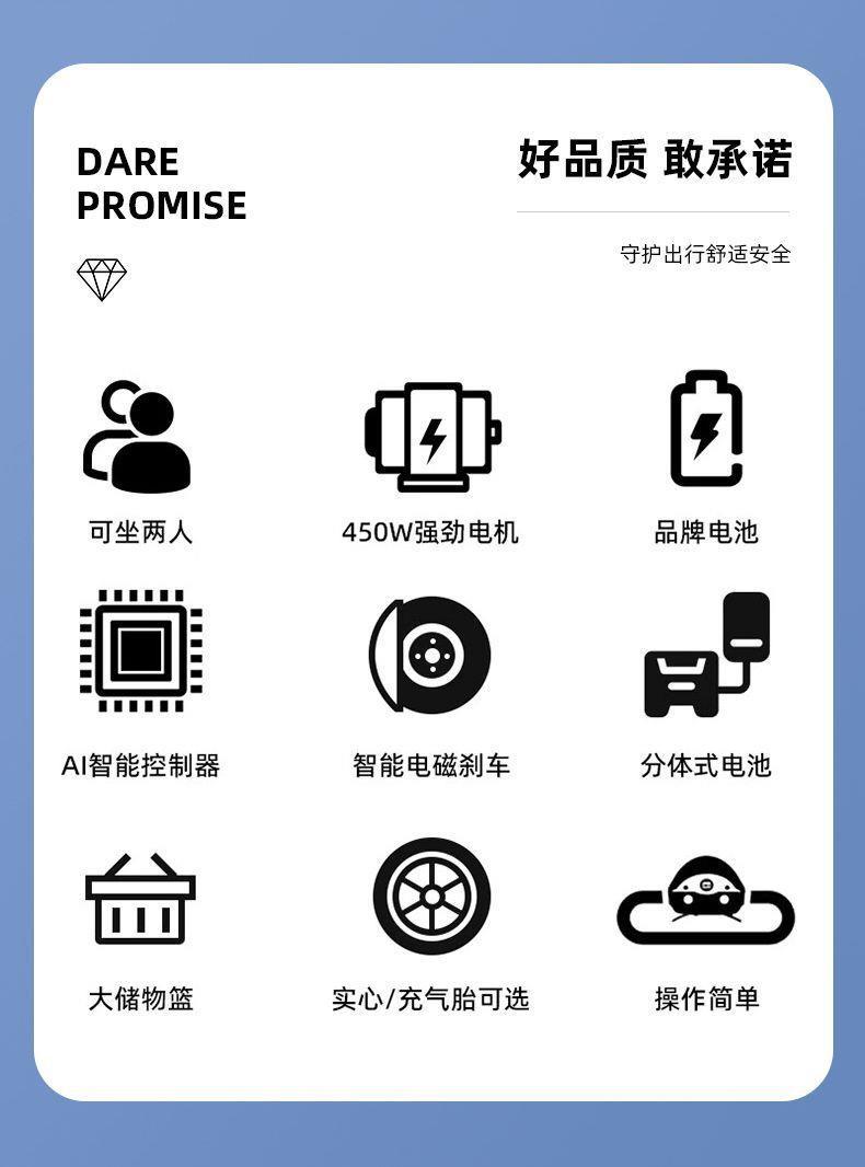 Electric Four-Wheeler for the Elderly, Household Dual-Seater Mobility Scooter for Disabled People, Foldable Small Electric Vehicle