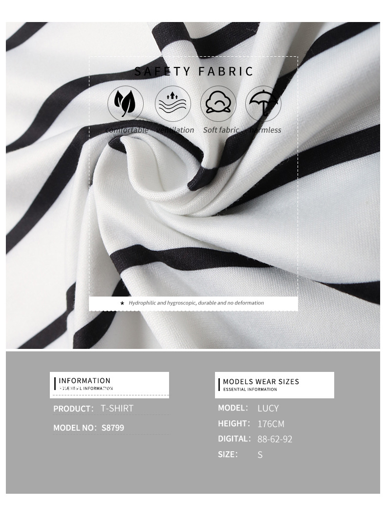 T-shirt pullover semplice nuova casual con bottoni a righe_voghion.com