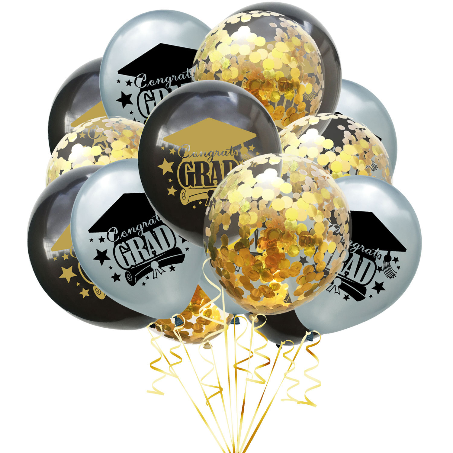 Temporada de graduación de Oro Negro Felicitar Grad carta globo felicitaciones fiesta de posgrado globo de lentejuelas