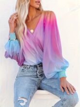 I 76333 Gradient Print Chiffon Shirt ����ӡ��ѩ�����羳