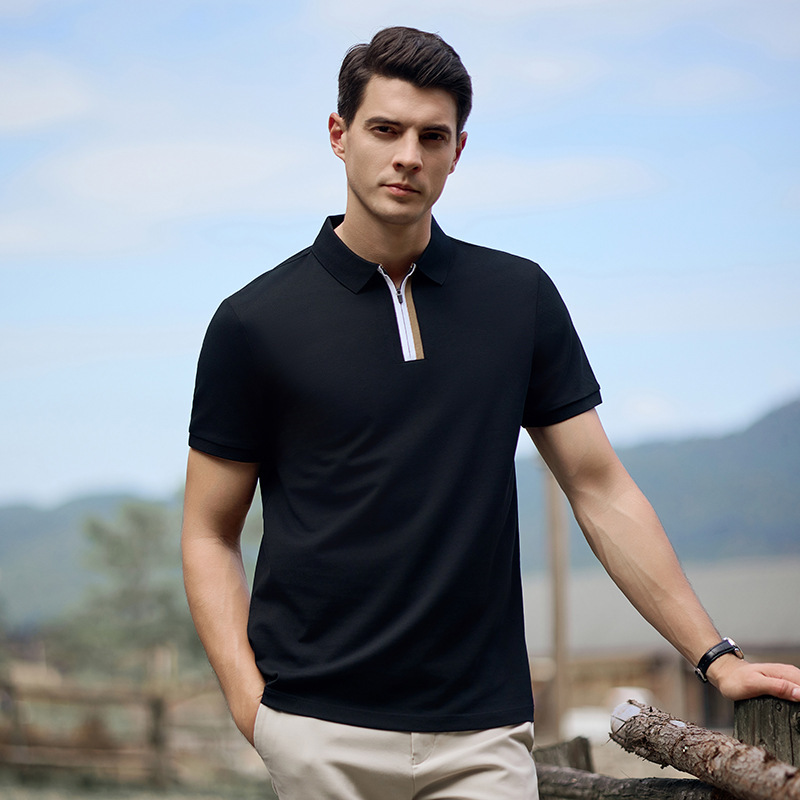 Summer Lapel Light Luxury Business Elite Men's Short-sleeved Zipper for Business Commuter Daily All-match Polo Shirt